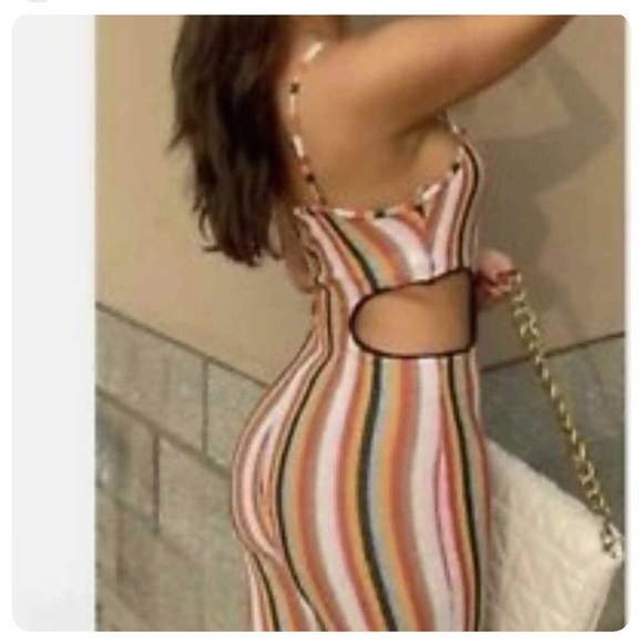 NWT Zara size Large multi coloured striped jumpsuit with side cutouts - Picture 2 of 11